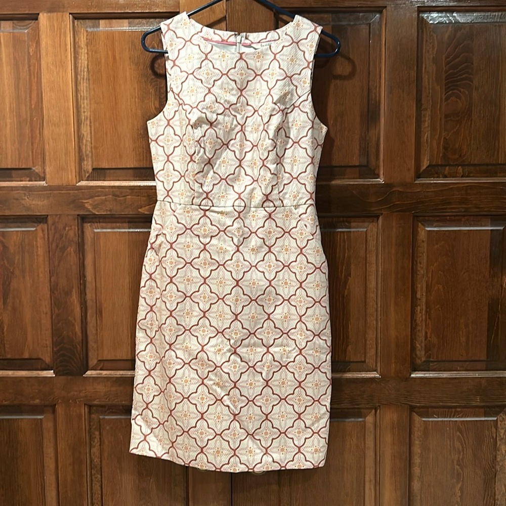 Boden Talia Trellis Sheath Dress Size 6L Pink Ivory Textured Cotton Pockets - Picture 5 of 13